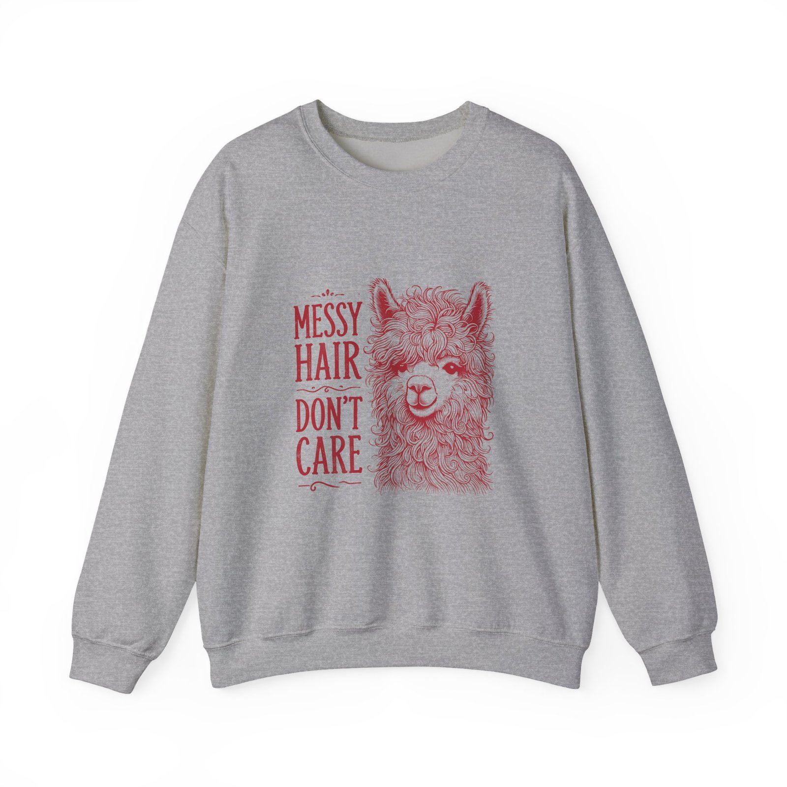 Messy Hair Don’t Care Red Llama Face Graphic - Sweatshirt - Image 9