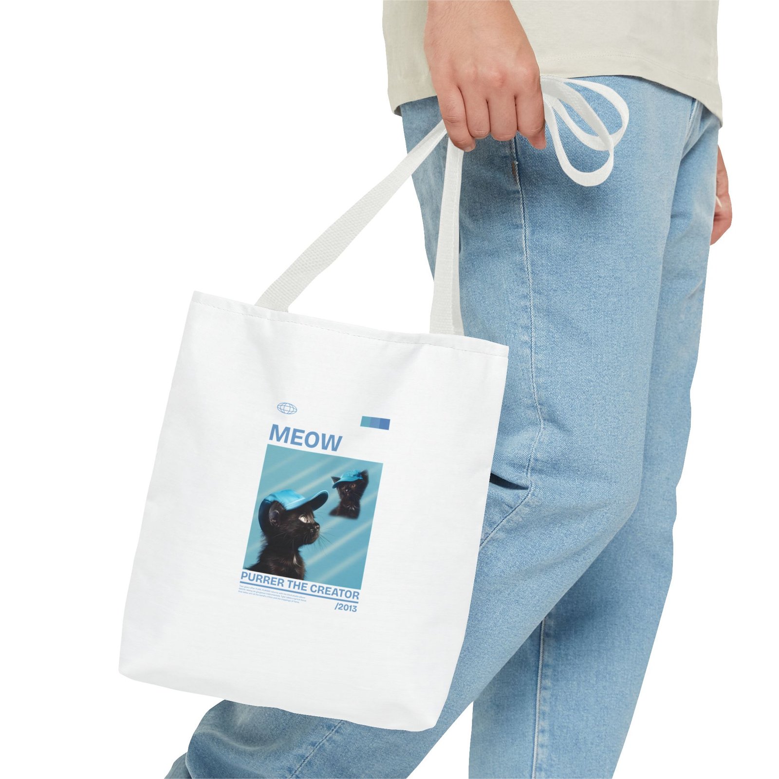 Playful Meow Cat Creator Graphic with Whiskers and Paws - Tote Bag - Image 3