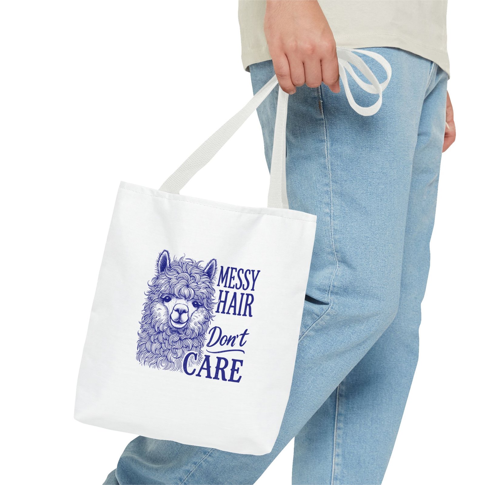 Cute Blue Llama with Messy Hair Graphic Design - Tote Bag - Image 3