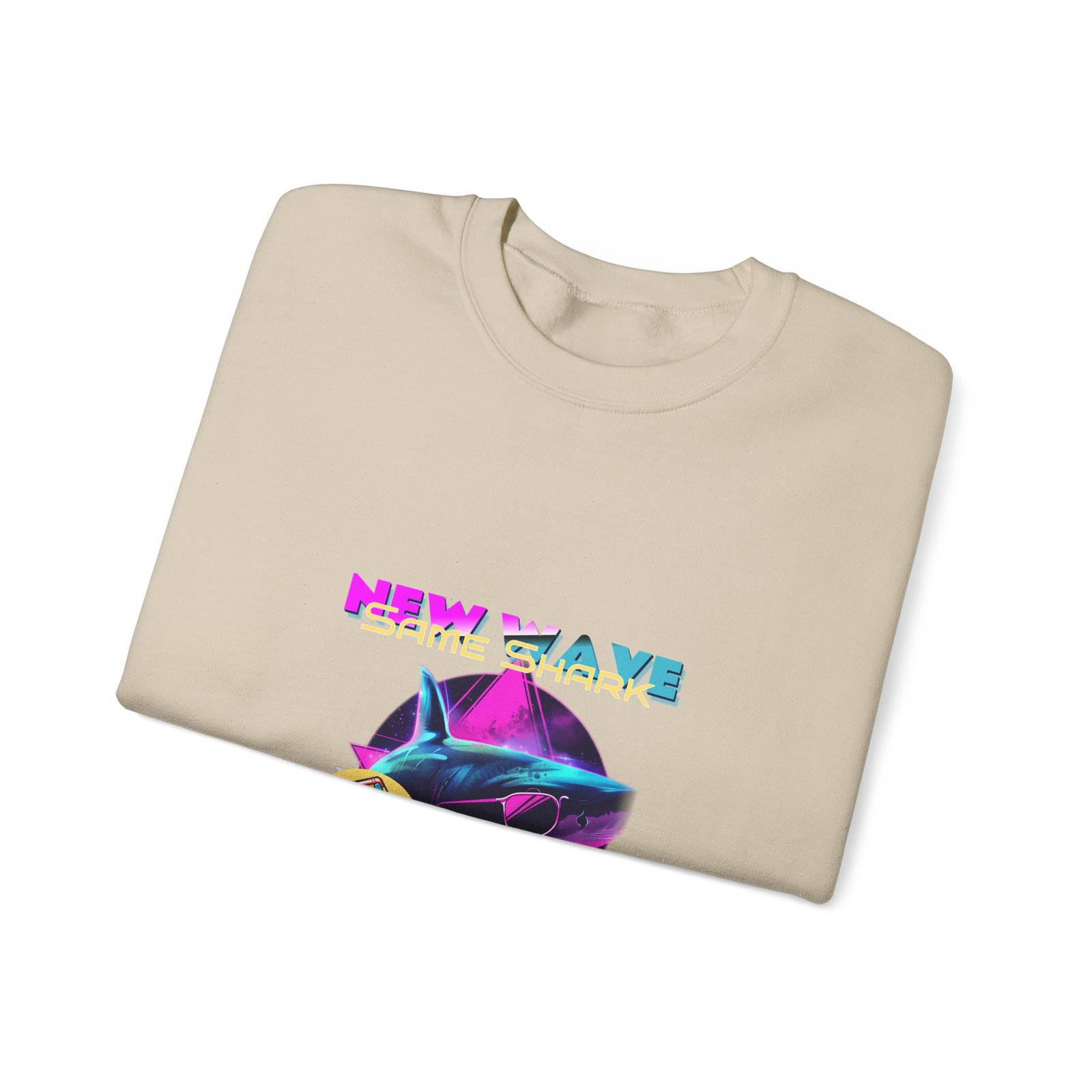 Retro New Wave Shark Graphic with Vibrant 80s Aesthetic - Sweatshirt - Image 7