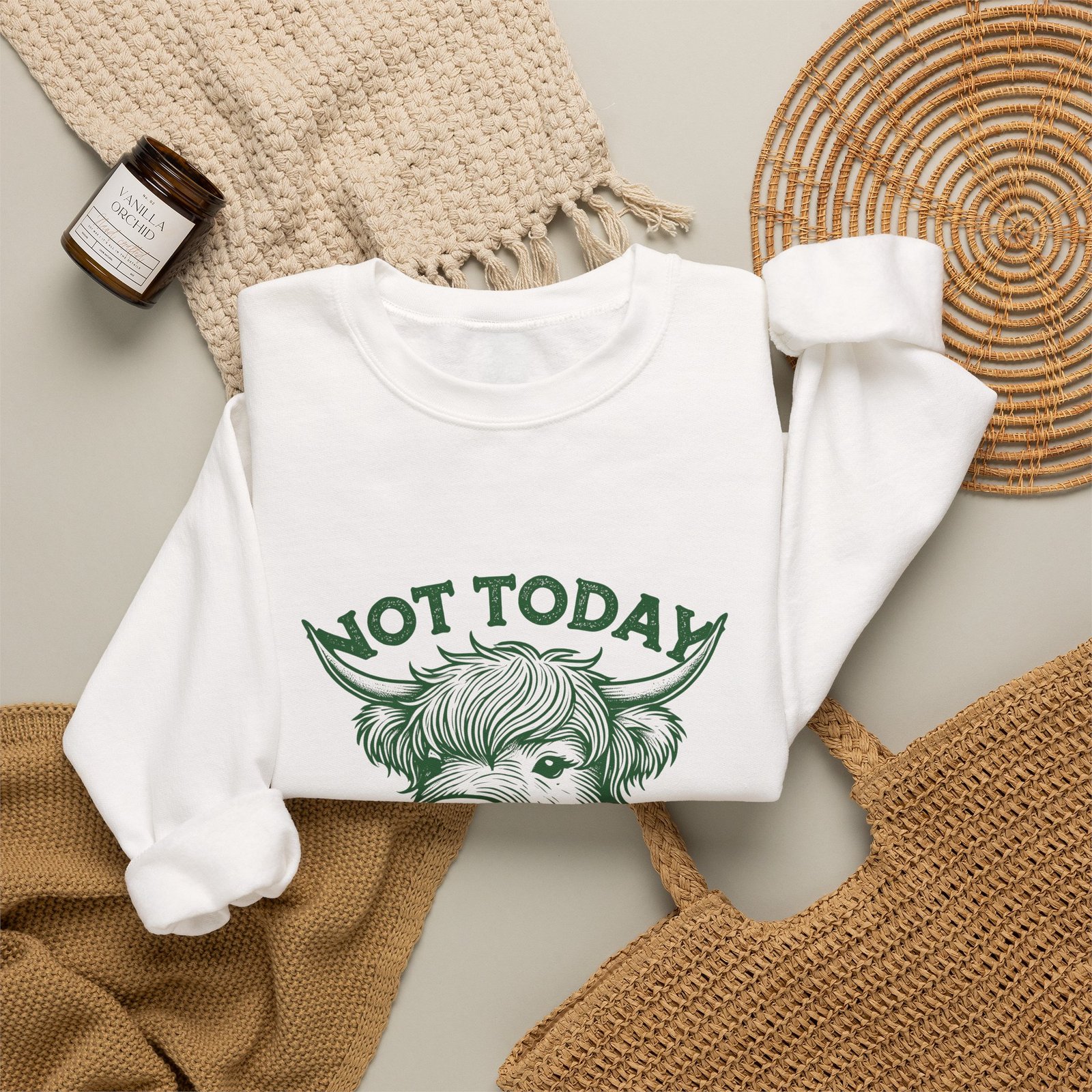 Not Today Heifer Green Cow Graphic Design - Sweatshirt - Image 4