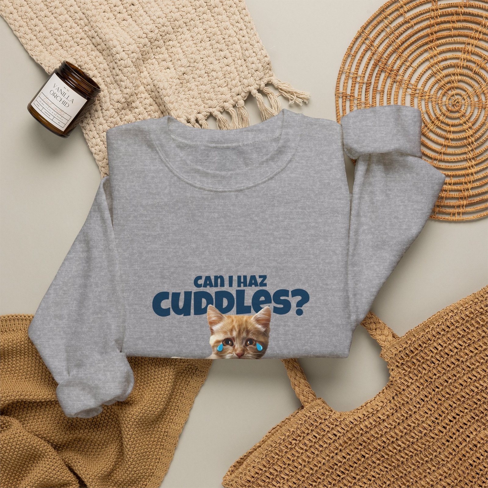 Cute Can I Haz Cuddles Cat Adorable Cartoon Design - Sweatshirt - Image 12