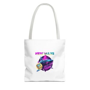 Retro New Wave Shark Graphic with Vibrant 80s Aesthetic - Tote Bag