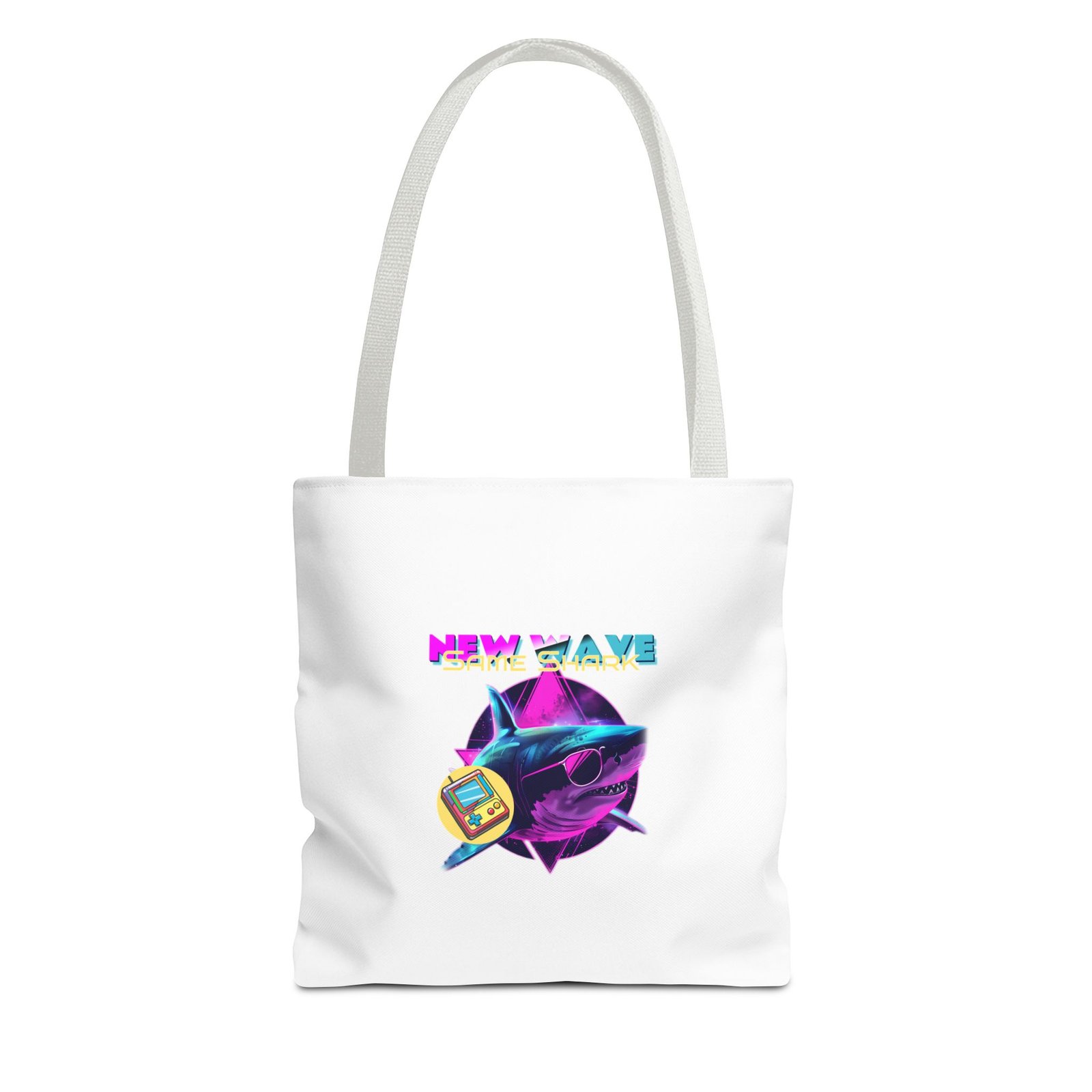 Retro New Wave Shark Graphic with Vibrant 80s Aesthetic - Tote Bag