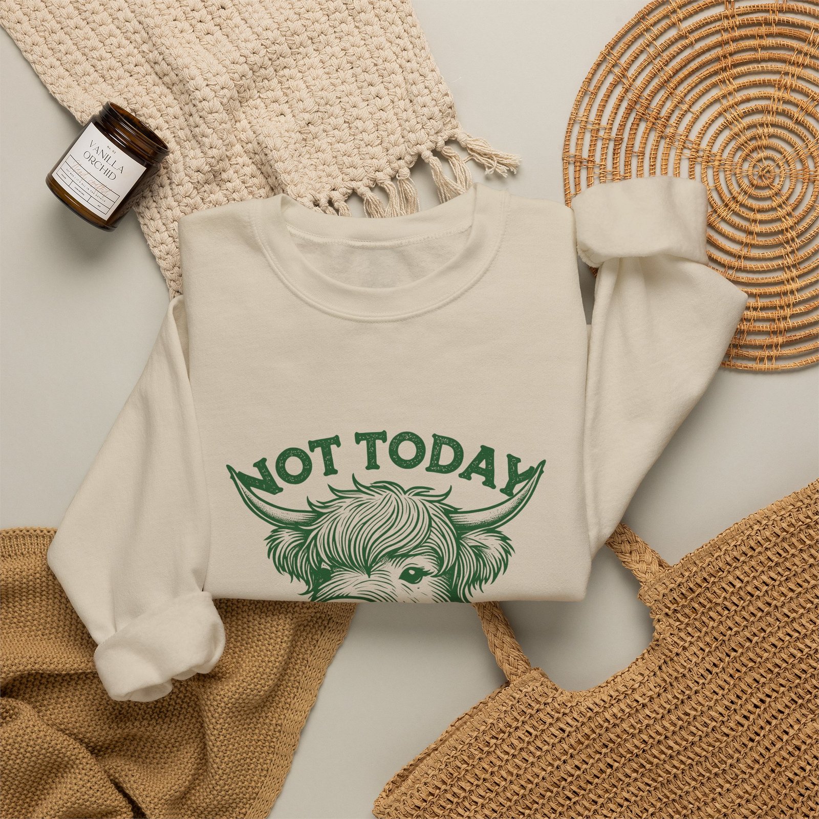 Not Today Heifer Green Cow Graphic Design - Sweatshirt - Image 8