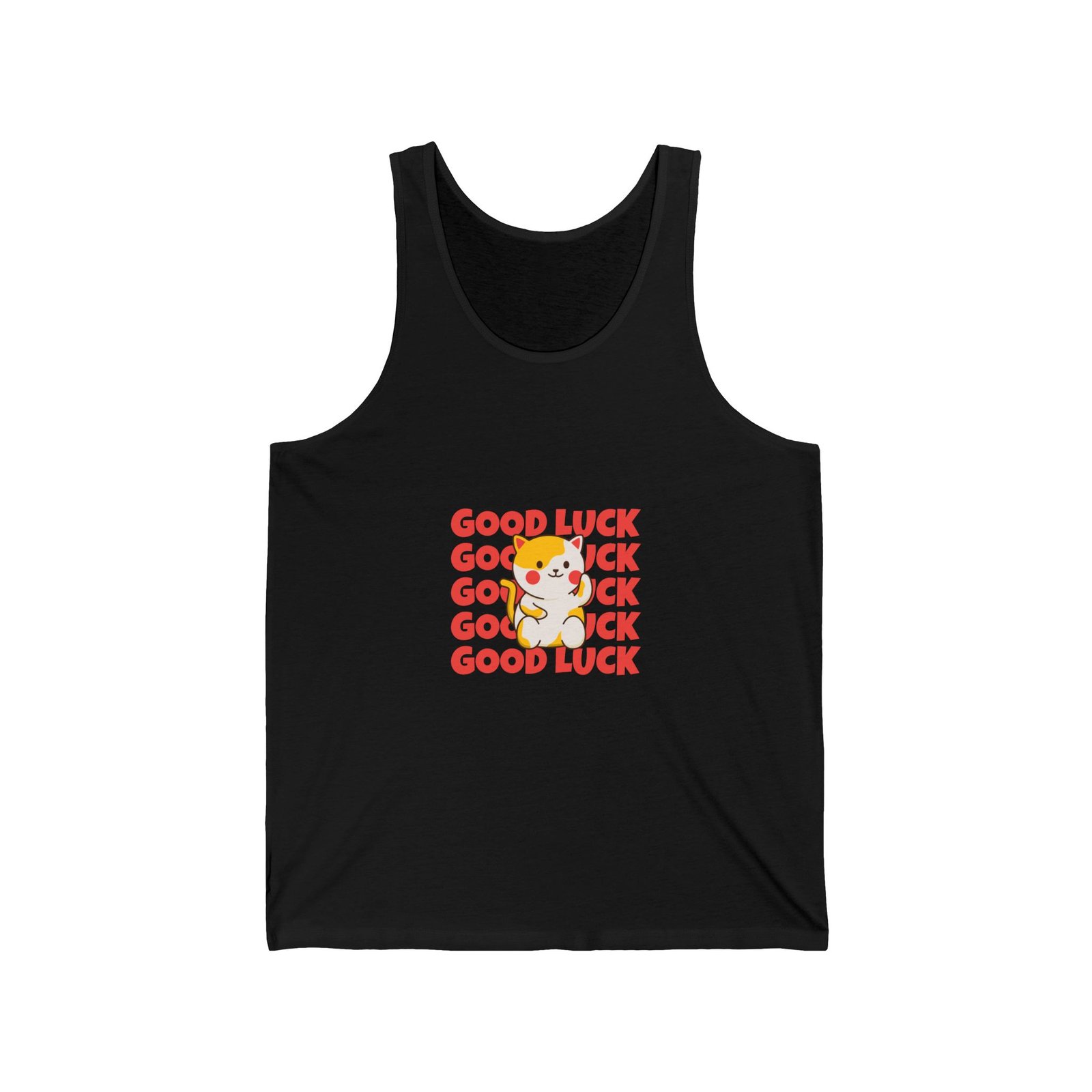 Good Luck Cat Lucky Charm with Raised Paw Illustration - Tank Top