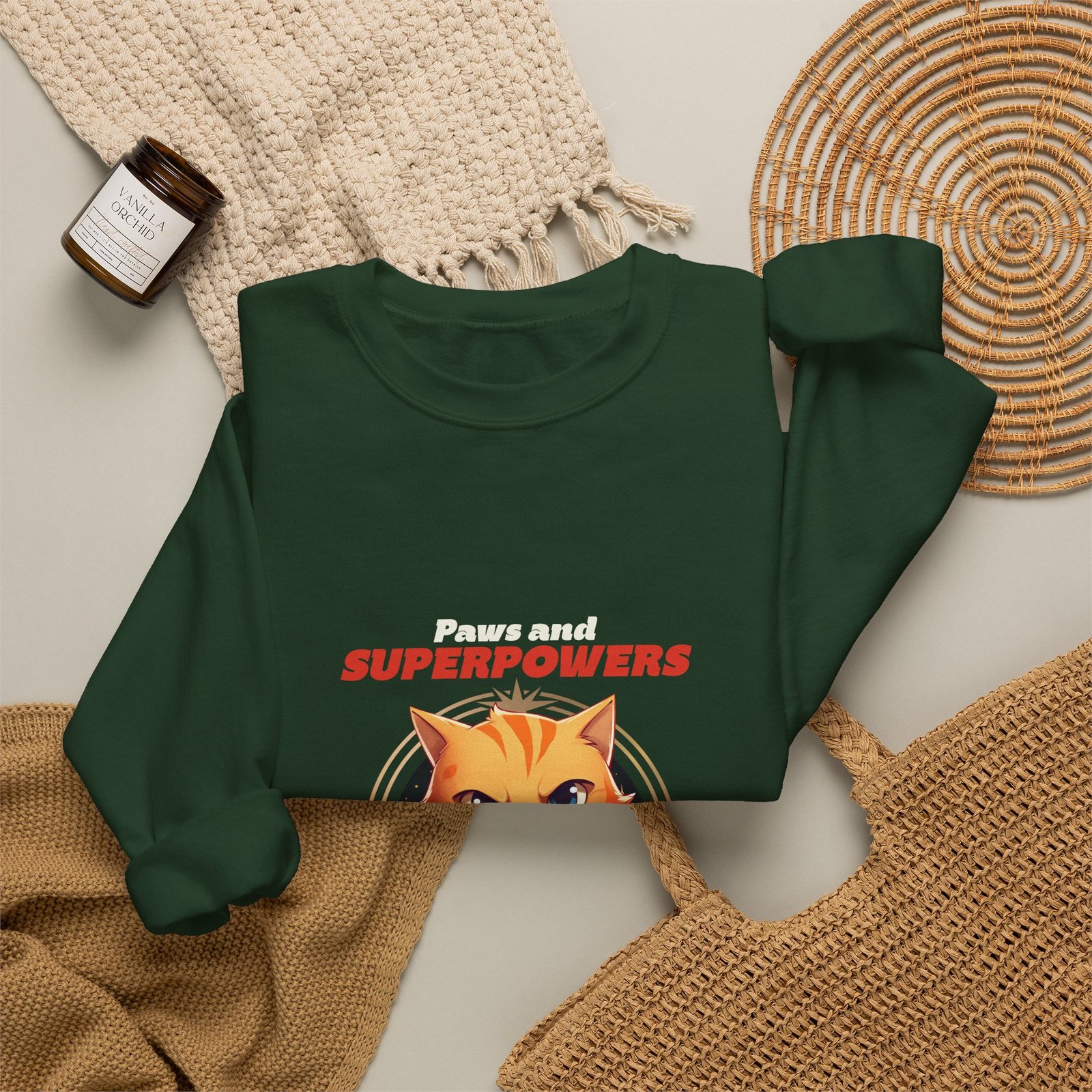 Paws And Superpowers Cat Heroic Illustration - Sweatshirt - Image 8