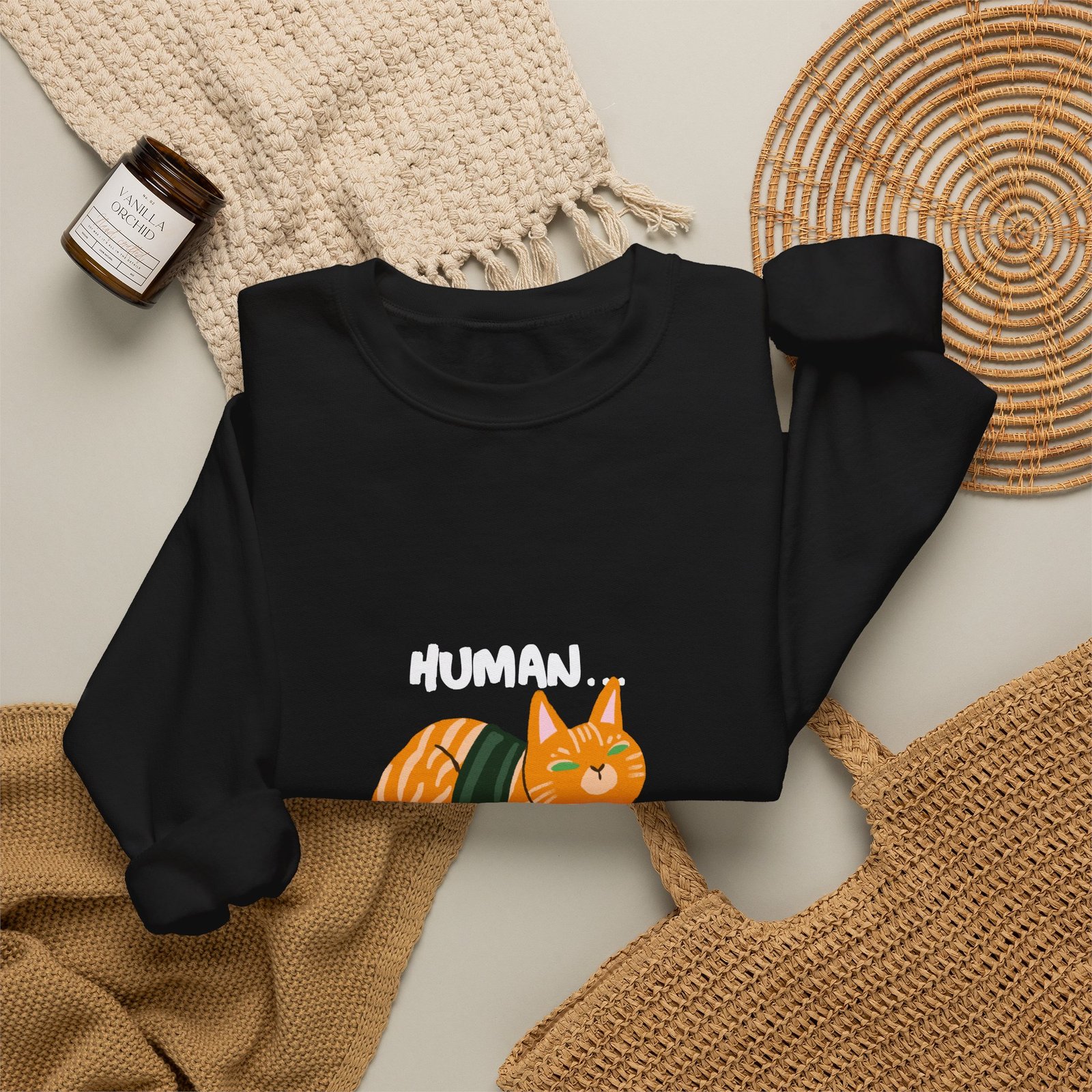 Funny Human Why Am I Sushi Cat Cartoon Design - Sweatshirt - Image 4