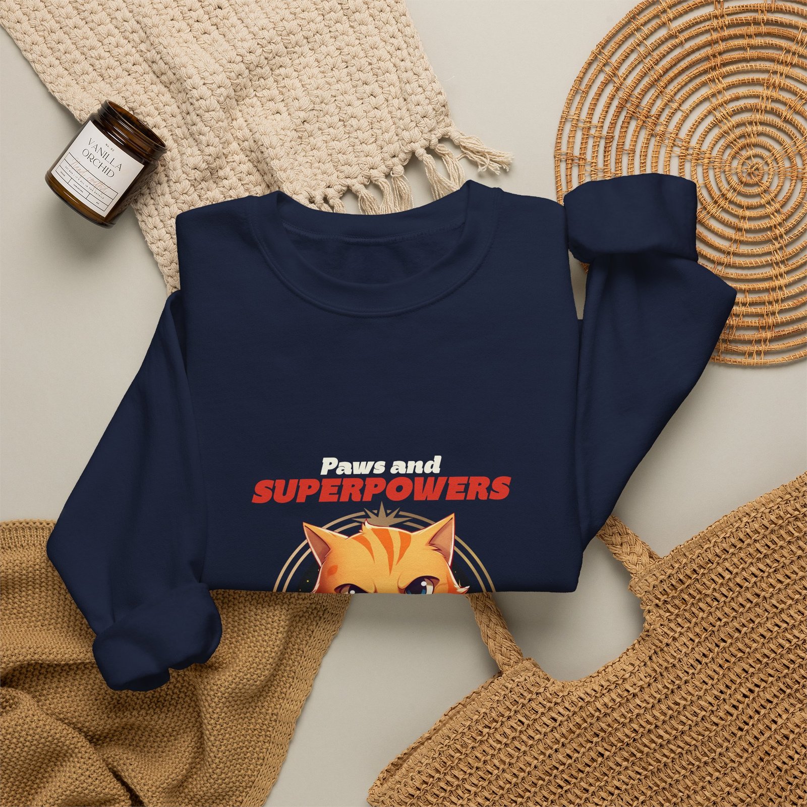 Paws And Superpowers Cat Heroic Illustration - Sweatshirt - Image 12