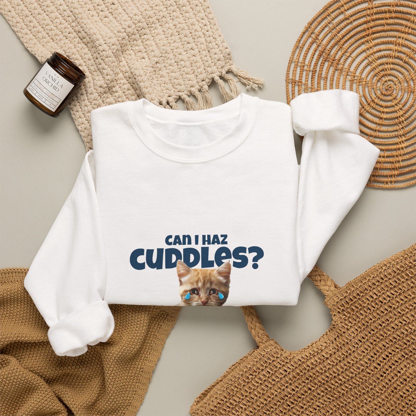 Cute Can I Haz Cuddles Cat Adorable Cartoon Design - Sweatshirt - Image 4