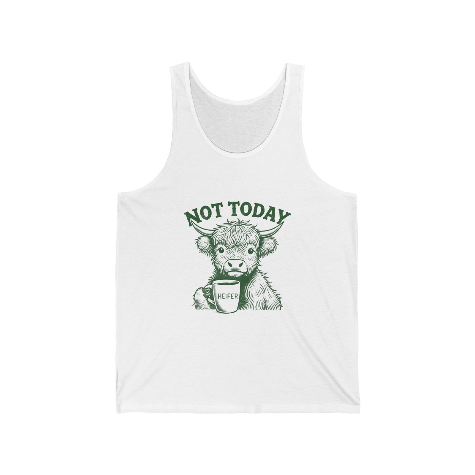 Not Today Heifer Green Cow Drinking Coffee Illustration - Tank Top