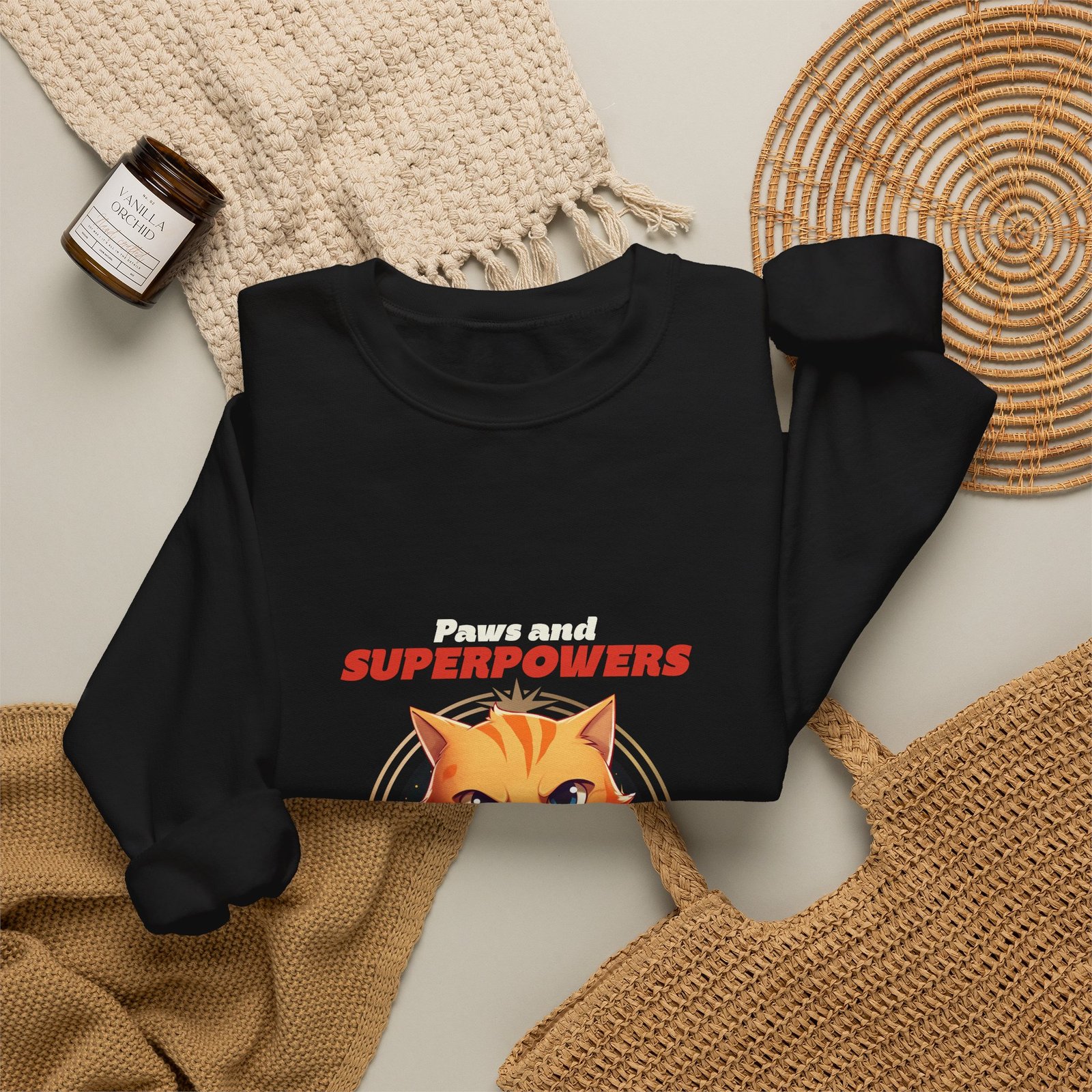 Paws And Superpowers Cat Heroic Illustration - Sweatshirt - Image 4
