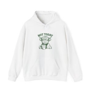 Not Today Heifer Green Cow Drinking Coffee Illustration - Hoodie