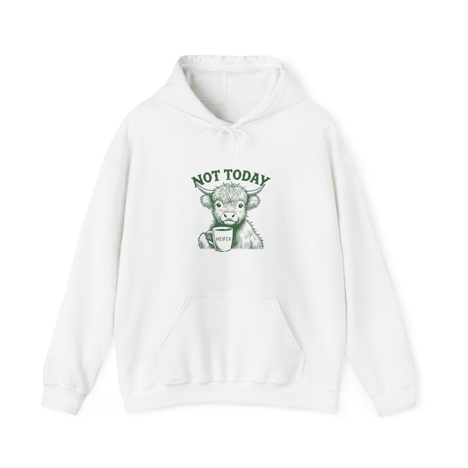 Not Today Heifer Green Cow Drinking Coffee Illustration - Hoodie
