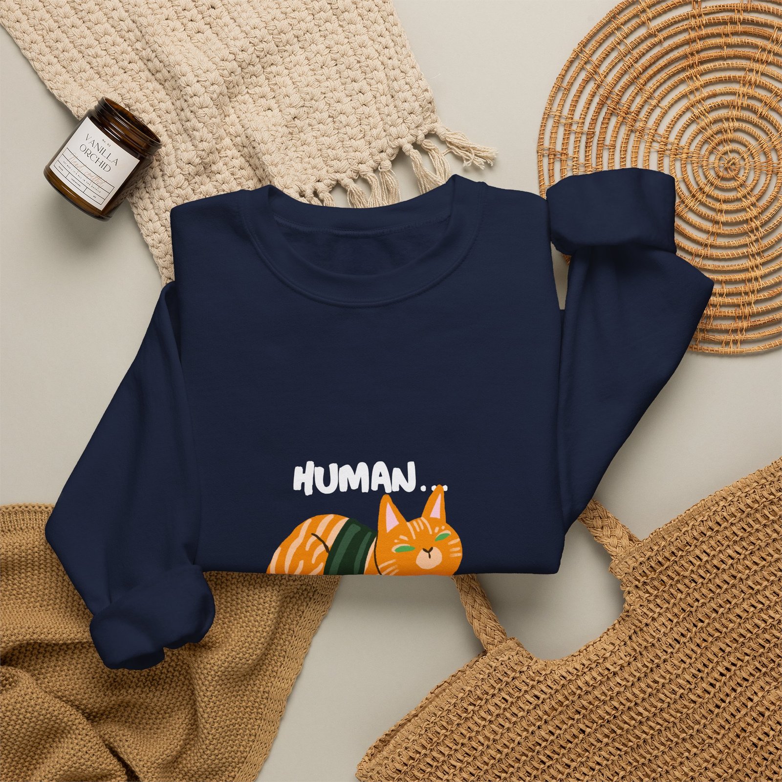 Funny Human Why Am I Sushi Cat Cartoon Design - Sweatshirt - Image 12