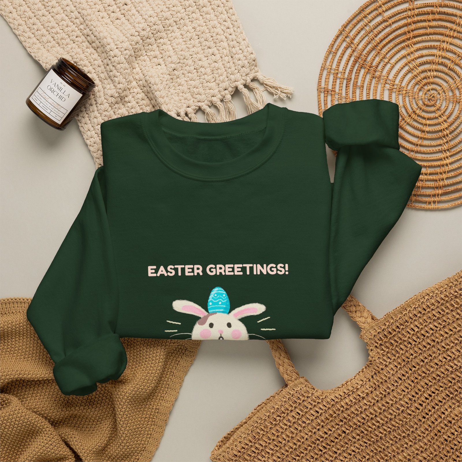 Colorful Easter Greetings Bunny with Festive Spring Elements - Sweatshirt - Image 8