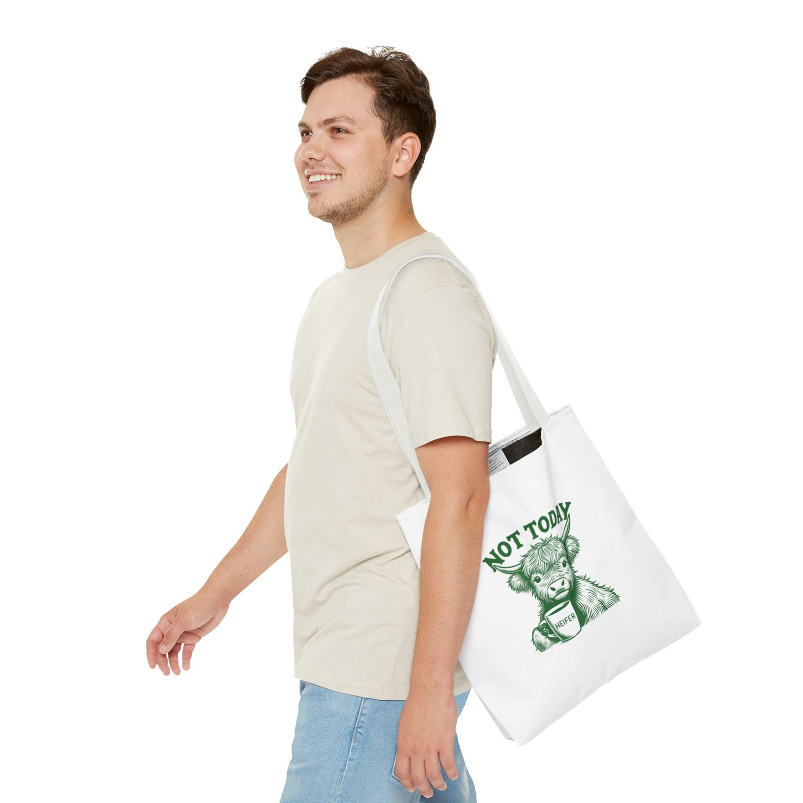 Not Today Heifer Green Cow Drinking Coffee Illustration - Tote Bag - Image 7