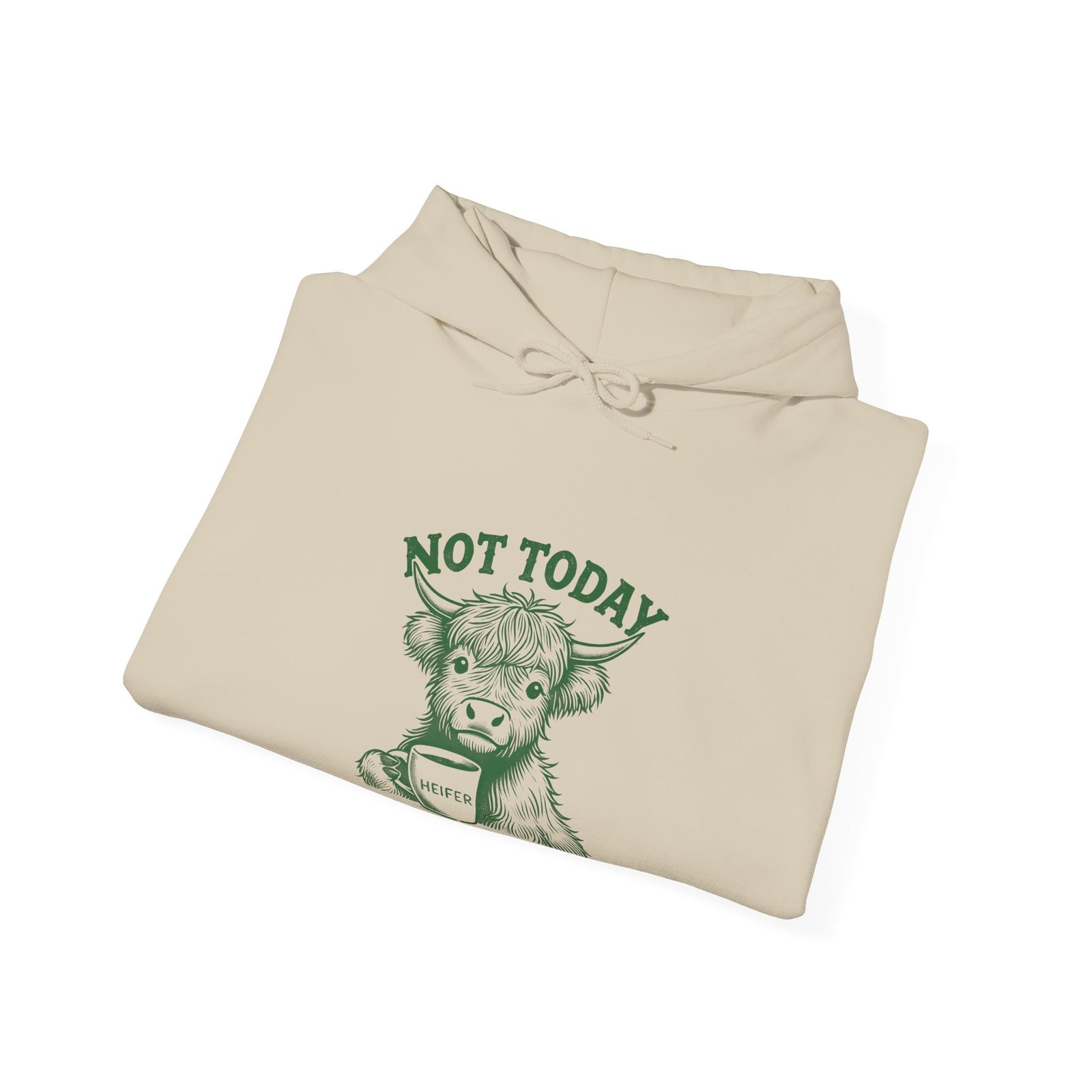 Not Today Heifer Green Cow Drinking Coffee Illustration - Hoodie - Image 8