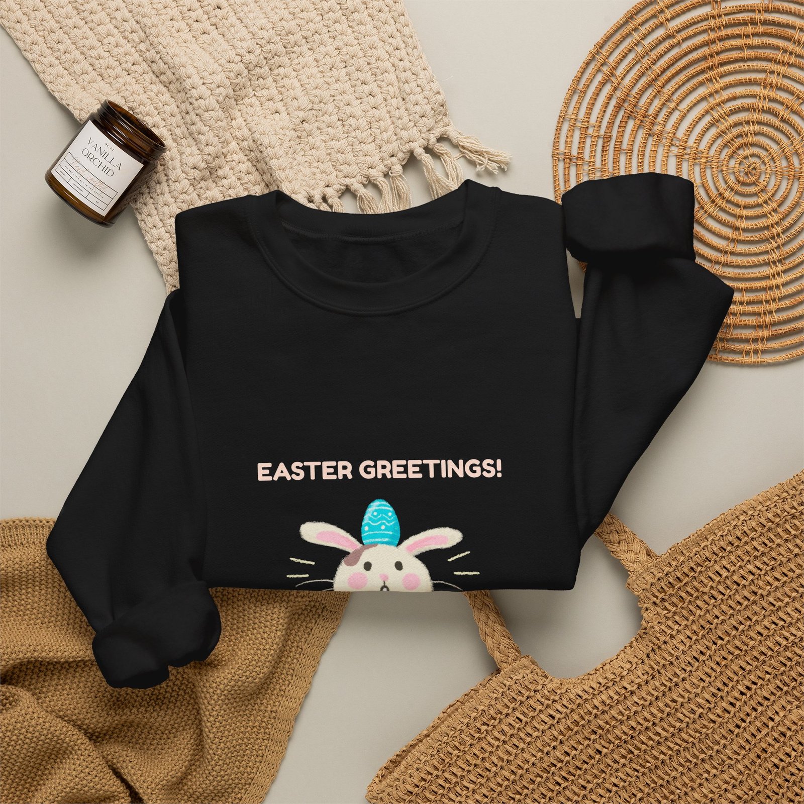 Colorful Easter Greetings Bunny with Festive Spring Elements - Sweatshirt - Image 4