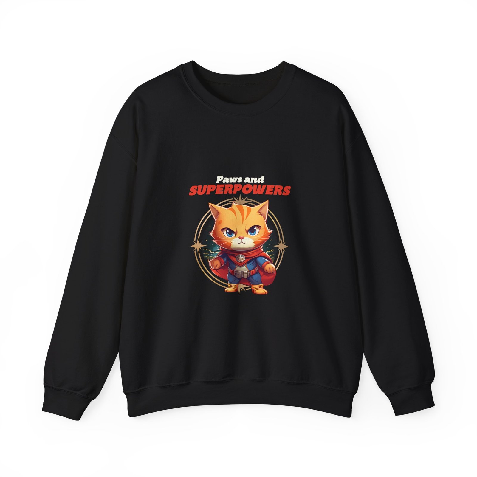 Paws And Superpowers Cat Heroic Illustration - Sweatshirt