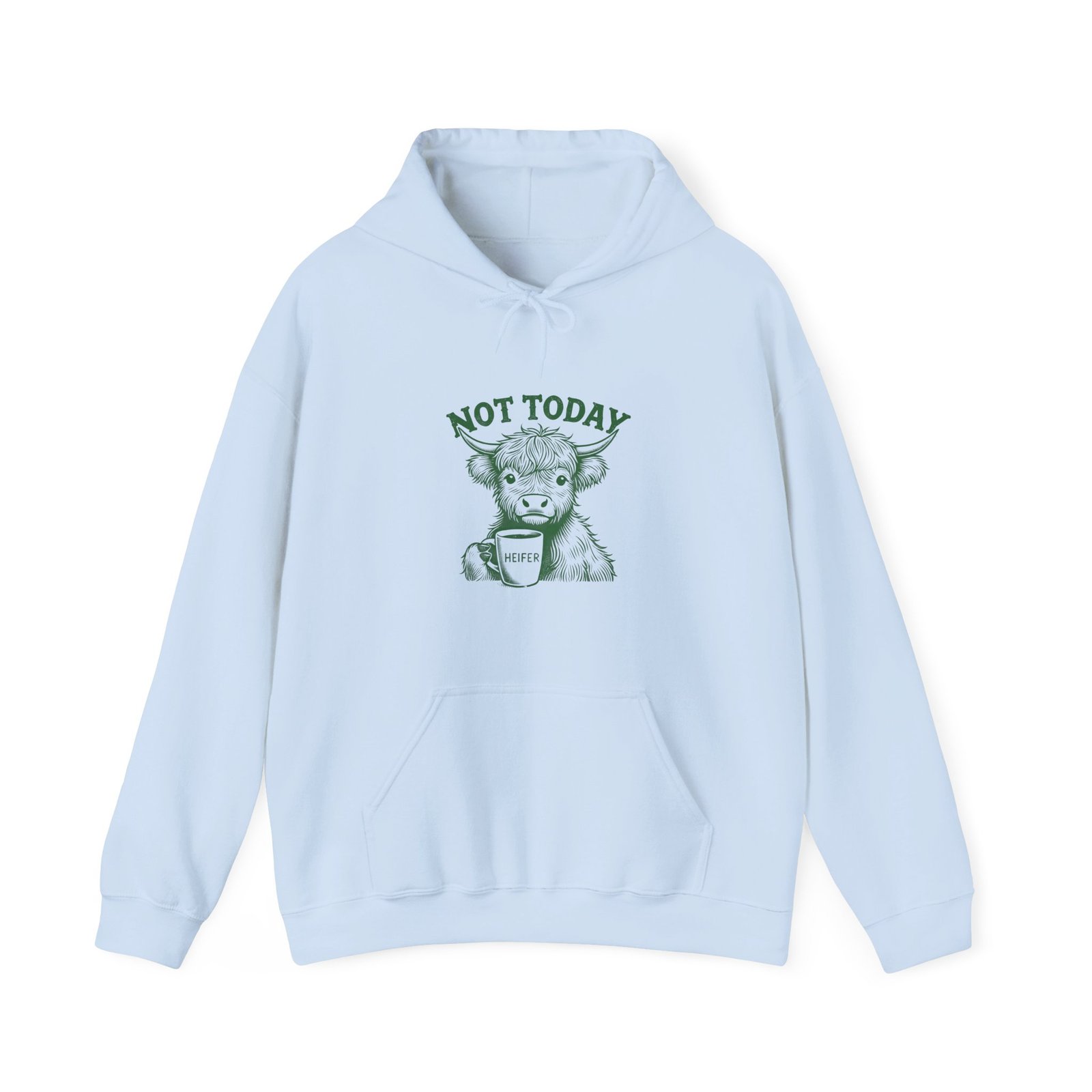 Not Today Heifer Green Cow Drinking Coffee Illustration - Hoodie - Image 9