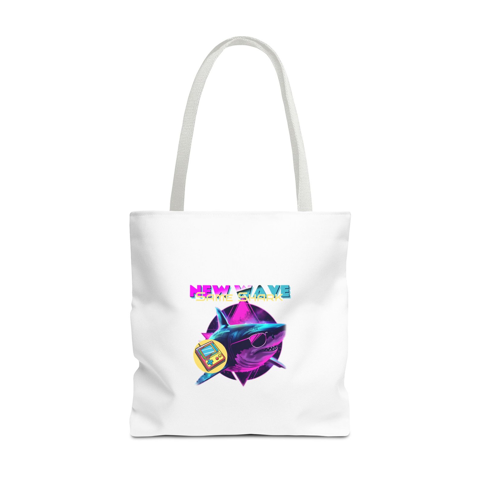 Retro New Wave Shark Graphic with Vibrant 80s Aesthetic - Tote Bag - Image 9