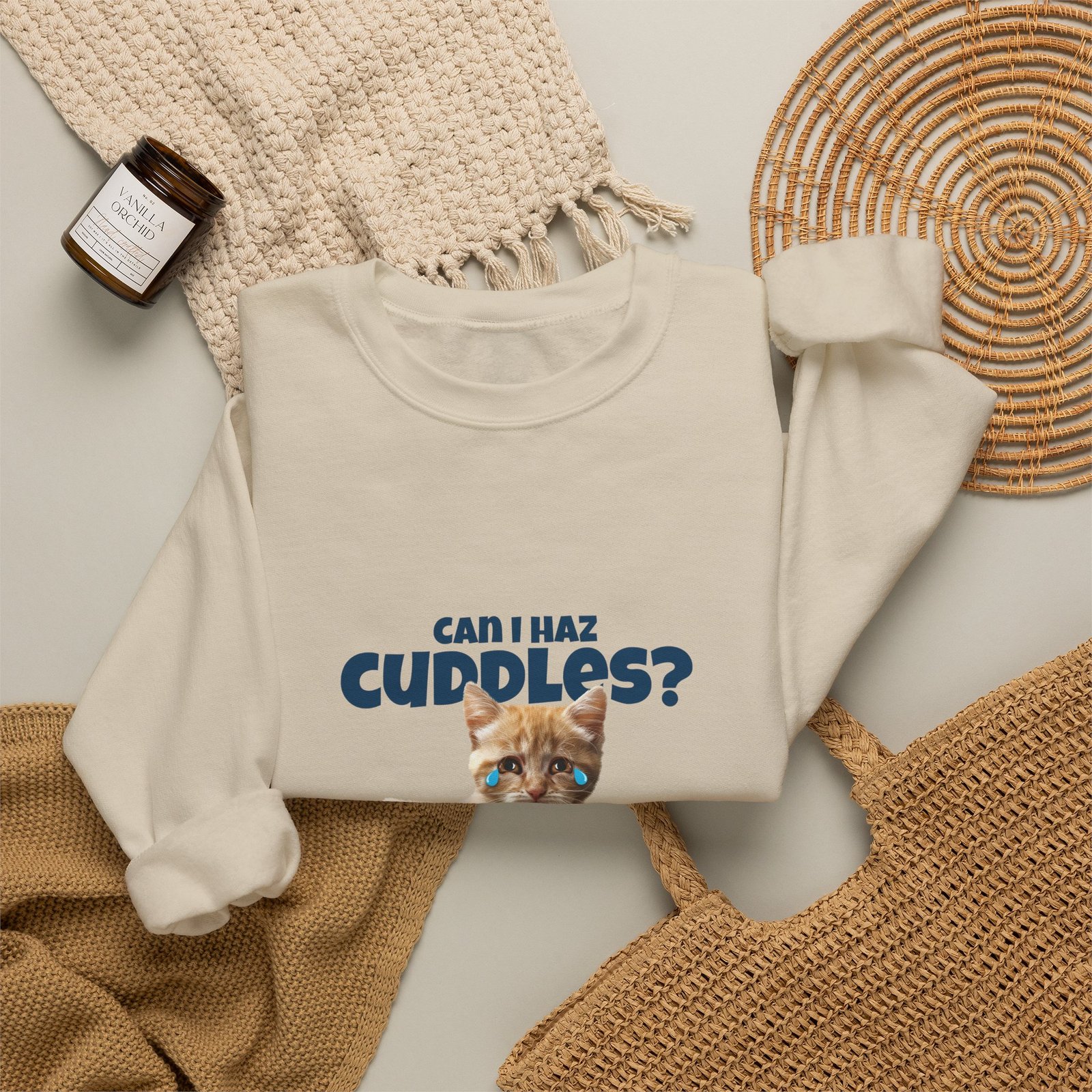 Cute Can I Haz Cuddles Cat Adorable Cartoon Design - Sweatshirt - Image 8